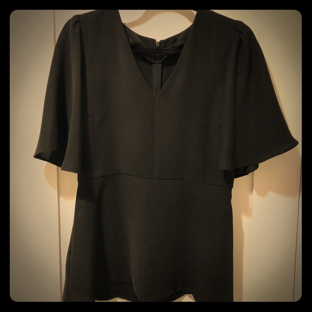 Ann Taylor Black Fitted Bell Sleeve Blouse